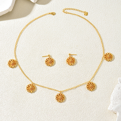 Brass Flower Pendant Necklace & Stud Earrings Set for Women BA0764-1