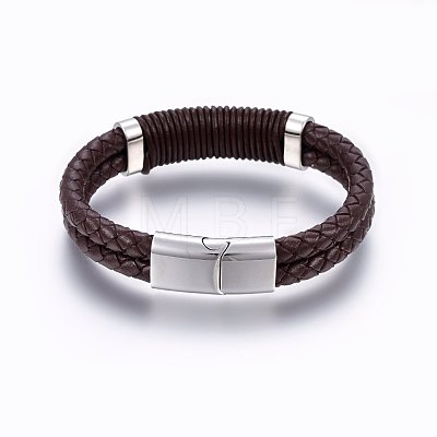 Leather Braided Cord Bracelets BJEW-E345-08A-P-1