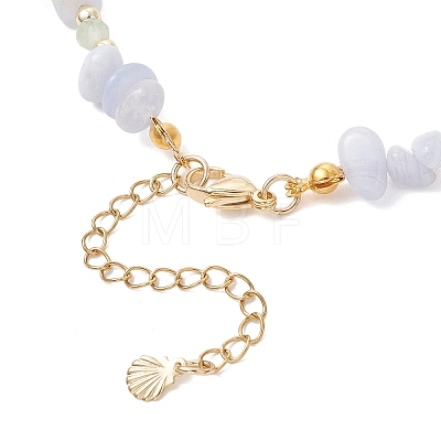 Natural Blue Lace Agate Chip & Dyed Natural Malaysia Jade & Synthetic Hematite & Shell Pearl Bead Necklace & Bracelets Sets SJEW-JS01377-1