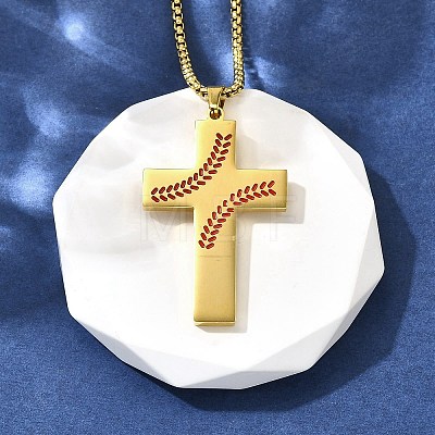 201 Stainless Steel Wheat Cross Pendant Box Chain Necklaces for Women Men NJEW-B124-01G-1