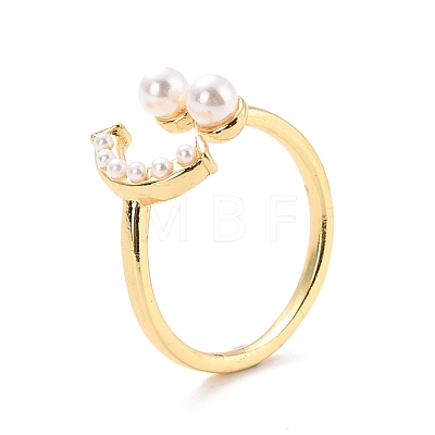Smiling Face Imitation Pearl Cuff Ring for Women RJEW-C004-28-RS-1