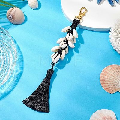 Natural Shell & Polyester Tassel Pendant Decorations HJEW-JM02825-02-1