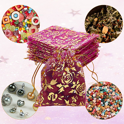 100Pcs Rose Printed Organza Bags OP-SP0001-06A-1