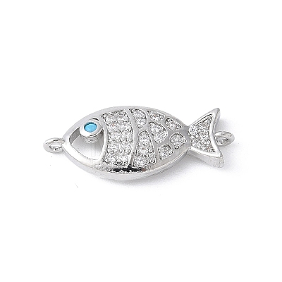 Brass Micro Pave Clear Cubic Zirconia Fish Links Connector Charms KK-K399-06P-1