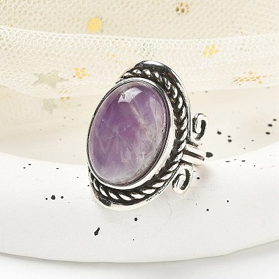 Natural Amethyst Adjustable Rings RJEW-I108-01AS-14-1