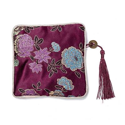 Chinese Brocade Tassel Zipper Jewelry Bag Gift Pouch ABAG-F005-06-1