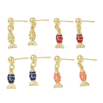 Fish Brass Micro Pave Cubic Zirconia Dangle Stud Earrings for Women EJEW-A167-06G-1