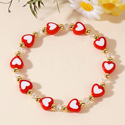 Acrylic Heart Baeds Stretch Bracelets OE2988-1-1