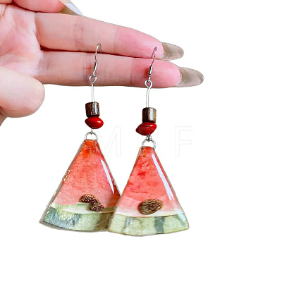 Resin Cute Fruit Watermelon Slice Dangle Earrings WGE2164-01-1