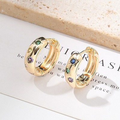 Brass Micro Pave Cubic Zirconia Hoop Earrings EJEW-H152-01A-G-1