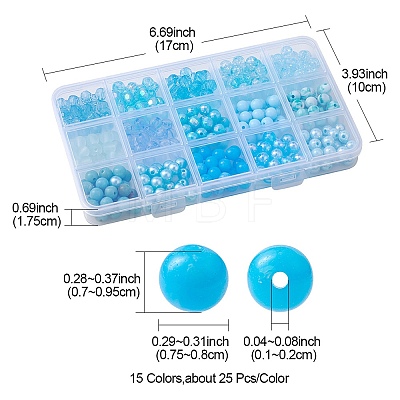 375Pcs 15 Style Blue Theme Transparent Crackle & Opaque Acrylic Beads OACR-YW0001-66-1