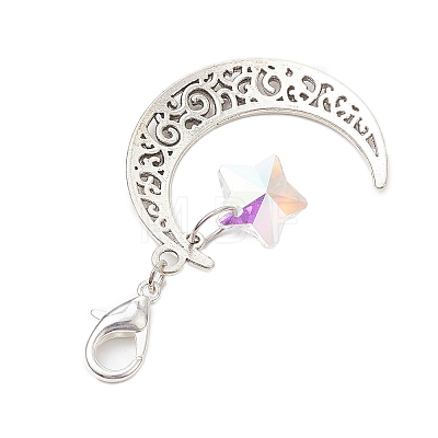 Alloy Moon & Glass Pendant Decorations HJEW-JM02689-06-1