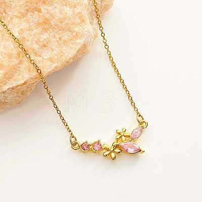 304 Stainless Steel Rose Rhinestone Pendant Necklaces for Women WGA56D1-01-1