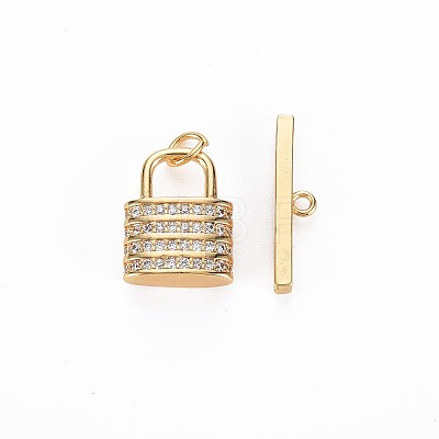 Brass Micro Pave Clear Cubic Zirconia Toggle Clasps KK-S356-724-1