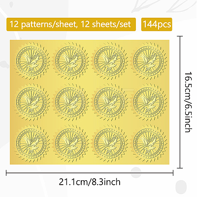 12 Sheets Self Adhesive Gold Foil Embossed Stickers DIY-WH0451-022-1