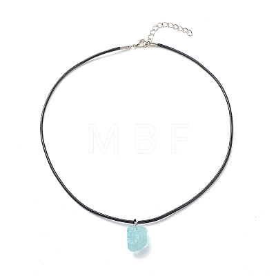 Natural Aquamarine Irregular Rough Nugget Pendant Necklace with Imitation Leather Cord NJEW-JN04020-1