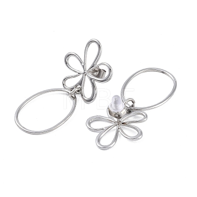 Non-Tarnish Hollow Flower 304 Stainless Steel Dangle Earrings EJEW-B052-01P-1