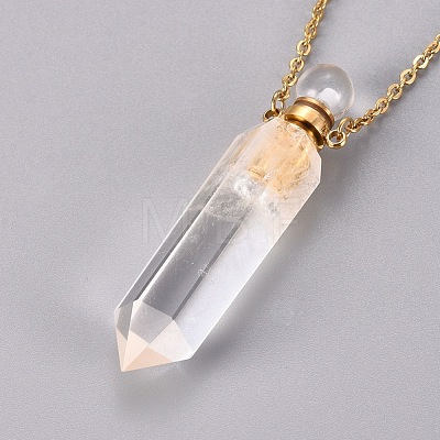 Natural Quartz Crystal Openable Perfume Bottle Pendant Necklaces G-K295-C-G-1