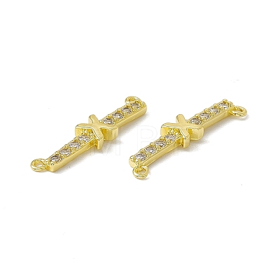 Rack Plating Brass Micro Pave Clear Cubic Zirconia Connector Charms KK-C007-37G-X-1