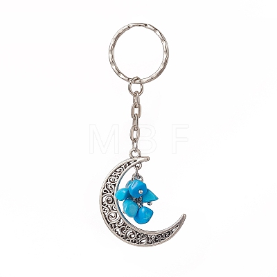 Natural & Synthetic Gemstone Chips Moon & Moon Alloy Pendant Keychain KEYC-JKC00465-1