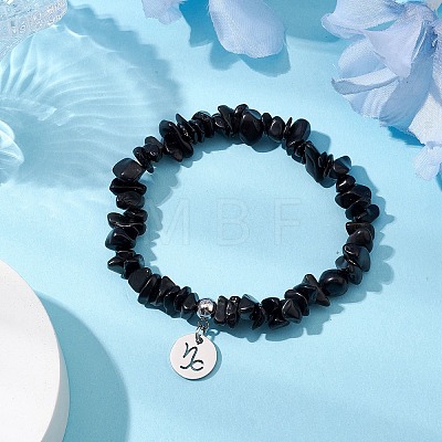 Natural Obsidian Chip Beaded Stretch Bracelets BJEW-JB11133-12-1