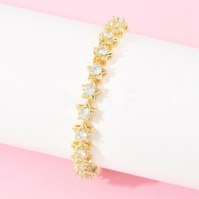 Start Brass Pave Clear Cubic Zirconia Link Chain Bracelets for Women BJEW-T025-02G-1