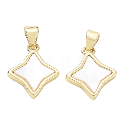 Rack Plating Brass & Natural White Shell Pendants SH-CBAB0A4-13G-1