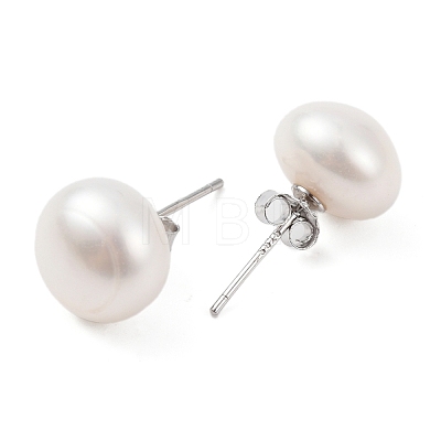 Natural Pearl Round Bead Stud Earrings X-EJEW-E298-01G-01P-1