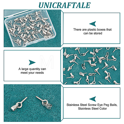 Unicraftale 50Pcs 304 Stainless Steel Screw Eye Peg Bails STAS-UN0052-87B-1