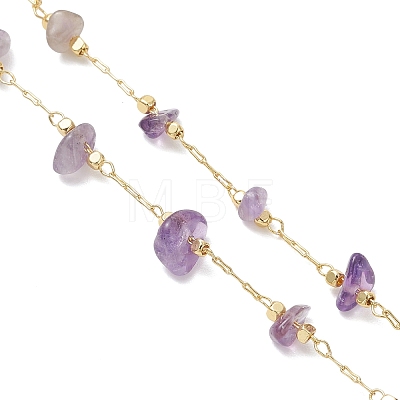 Natural Amethyst Chip Handmade Link Chain Necklaces NJEW-JN05811-01-1