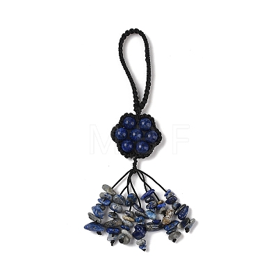 Flower Natural Lapis Lazuli Braided Thread Pendant Decorations HJEW-K046-04C-1