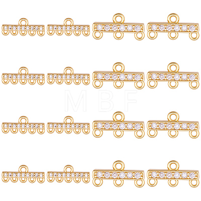 16Pcs 2 Styles Brass Micro Pave Clear Cubic Zirconia Rectangle Chandelier Component Links KK-WR0001-94-1