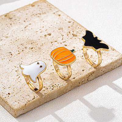 3Pcs Halloween Alloy Enamel Finger Rings FS-WG0E7D9-01-1