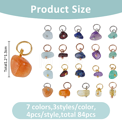84Pcs 21 Styles Natural Garnet & Red Aventurine & Aquamarine & Citrine & Green Aventurine & Lapis Lazuli & Amethyst Chip Charms PALLOY-FH00142-1