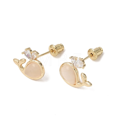 Brass Micro Pave Cubic Zirconia Stud Earrings for Women CU-CBAFF5B-10G-1