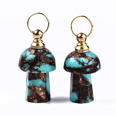 Assembled Natural Bronzite and Synthetic Turquoise Openable Perfume Bottle Pendants G-S366-057A-1