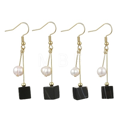 Natural Banded Agate(Dyed & Heated) & 304 Stainless Steel and Natural Cultured Freshwater Pearl Dangle Earrings EJEW-JE07108-1