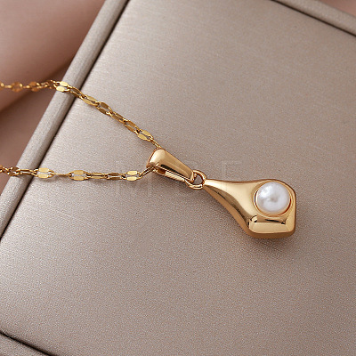 Vintage European 304 Stainless Steel and Imitation Pearl Teardrop Pendant Necklaces ZN0215-1