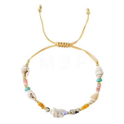 Bohemian Natural Gemstone & Seashell & Brass Beads Braided Bead Bracelets OF4081-1