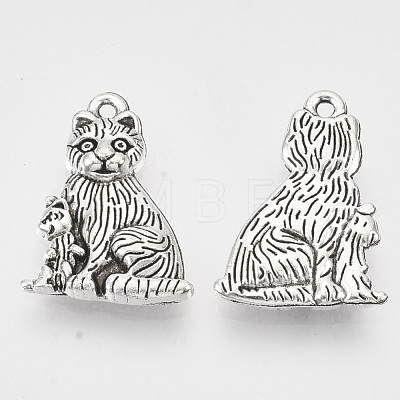 Tibetan Style Alloy Kitten Pendants X-TIBEP-T009-15AS-RS-1