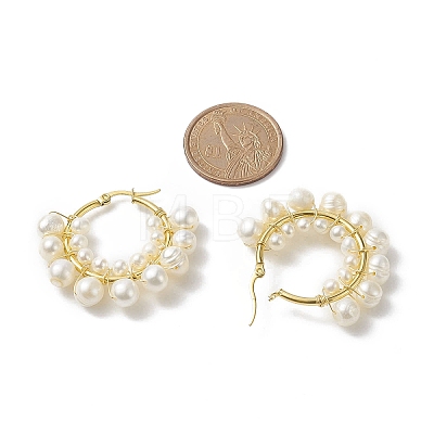 Natural Pearl Beaded Hoop Earrings EJEW-JE05168-02-1