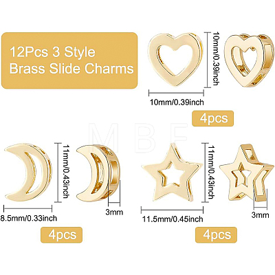 12Pcs 3 Style Brass Slide Charms KK-BC0008-72-1