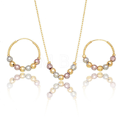 Brass Faceted Round Beaded Pendant Necklaces & Hoop Earrings for Women FS-WG48F31-01-1