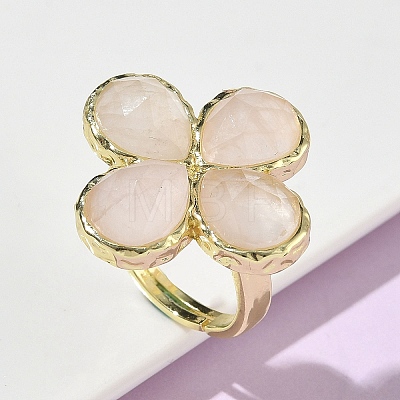 Natural Rose Quartz Faceted Adjustable Finger Rings for Women RJEW-A092-01G-15-1