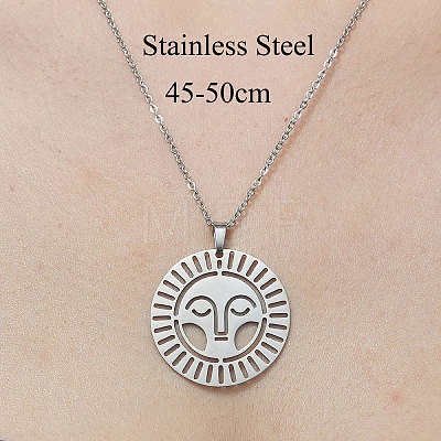 201 Stainless Steel Hollow Sun Pendant Necklace NJEW-OY001-72-1