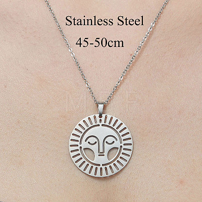 Non-Tarnish 201 Stainless Steel Hollow Sun Pendant Necklace NJEW-OY001-72-1