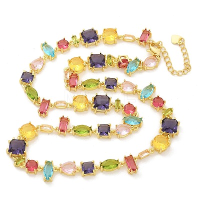 Brass Micro Pave Colorful Cubic Zirconia Link Chain Necklaces NJEW-M089-01G-1