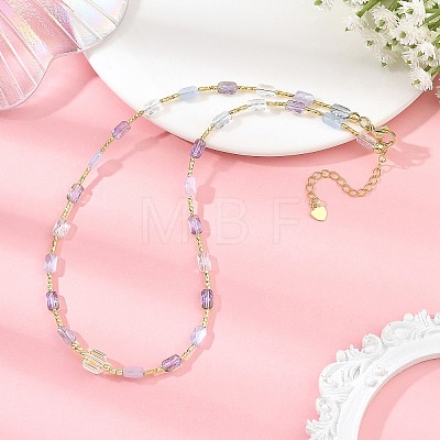 Gradient Color Electroplate Glass and Brass Tube Beaded Necklaces NJEW-JN06689-1