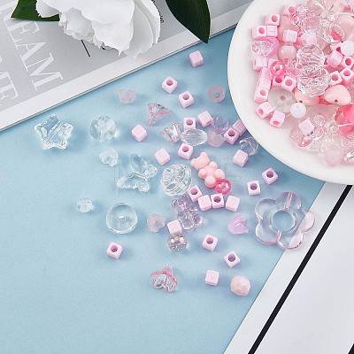 150 Pieces Random Rose Acrylic Beads Bear Pastel Spacer Beads Butterfly Loose Beads for Jewelry Keychain Phone Lanyard Making JX543C-1