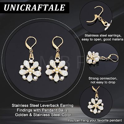 Unicraftale 40Pcs 2 Colors 304 Stainless Steel Leverback Earring Findings with Pendant Bails STAS-UN0038-64-1